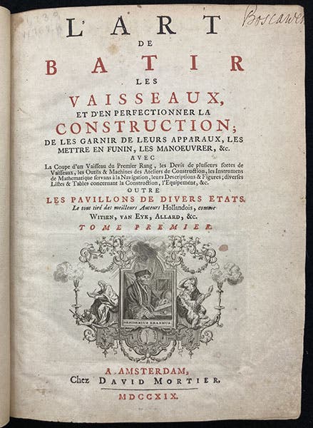 Title page, L'art de batir les vaisseaux, by Nicolaas Witsen et al, 1719 (Linda Hall Library)