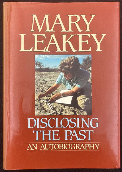 Dust jacket of Disclosing the Past: An Autobiography, by Mary Leakey, Doubleday, 1984 (author’s copy)