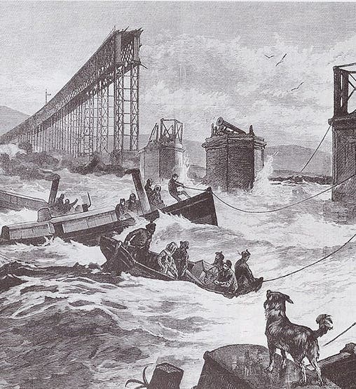Artist’s view of the aftermath of the Tay Bridge collapse, from the <i>Illustrated London News</i> (Wikimedia commons)