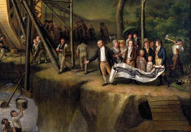 The Peale family at the Masten farm, detail of The Exhumation of the Mastodon (first image)
