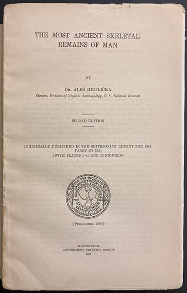 Title page, The Most Ancient Skeletal Remains of Man, by Aleš Hrdlickǎ, 2nd ed., 1916 (Linda Hall Library)