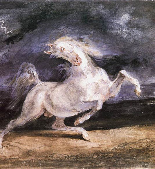 <i>Horse Frightened by Lightning</i>, by Eugène Delacroix, oil on oak, 1824, Szépmûvészeti Múzeum, Budapest (wga.hu)