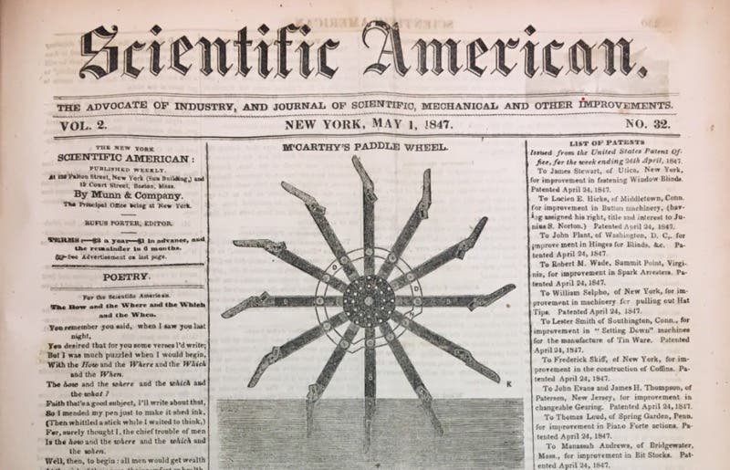Front page of Scientific American (May 1, 1847), edited by Rufus Porter (Linda Hall Library)