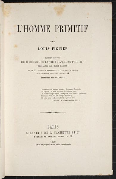 Title page, L'homme primitive, by Louis Figuier, 1870 (Linda Hall Library)