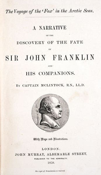 Title page, with wood-engraved portrait of John Franklin, Francis Leopold McClintock, The Voyage of the ‘Fox’, 1859 (Linda Hall Library)