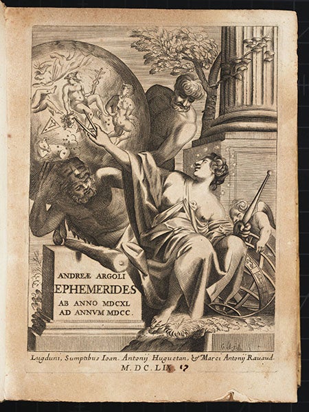 Engraved title page, Argoli, Ephemerides, 1659 (Linda Hall Library)