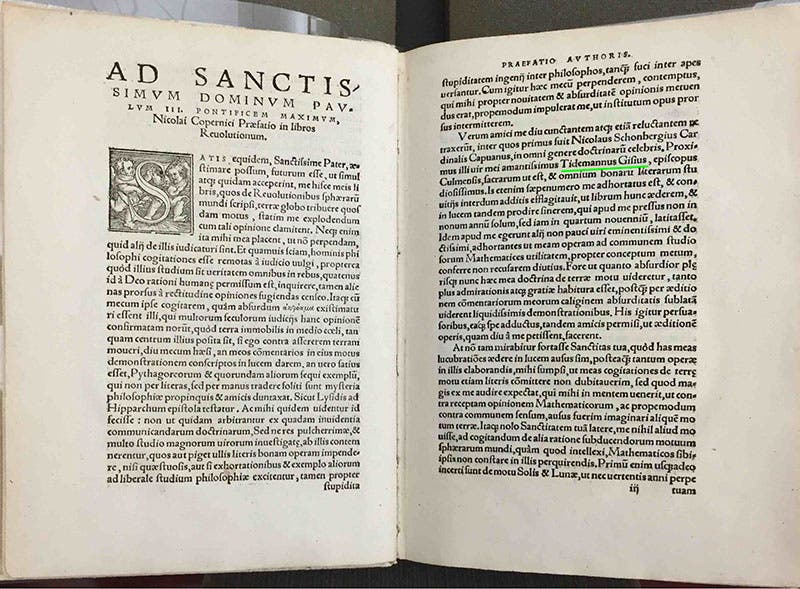Preface to Copernicus’s book <i>De revolutionibus</i> (1543) thanking Giese for encouraging him to finish his work (Linda Hall Library) 