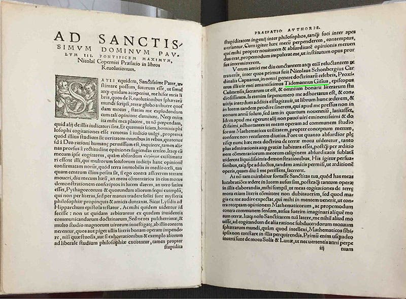 Preface to Copernicus’s book <i>De revolutionibus</i> (1543) thanking Giese for encouraging him to finish his work (Linda Hall Library)