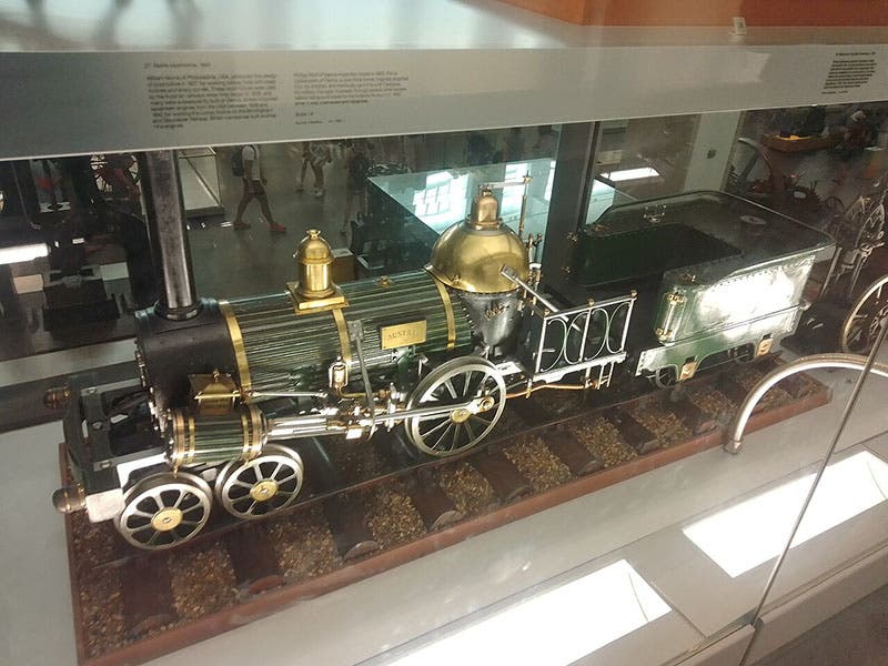 A 1:6 scale model of the Austria, a 4-2-0 locomotive built by William Morris in 1838 for use in Vienna, now in the Science Museum, London, but with no image on their website (Wikimedia commons)