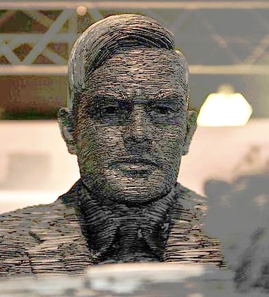 Bust of Alan Turing at Bletchley Park, Buckinghamshire, photograph, 2009 (photo by Sjoerd Ferwerda on Wikimedia commons)
