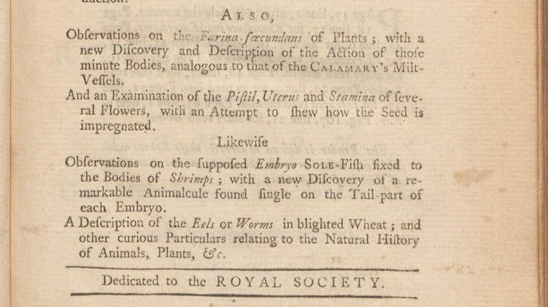 Continuation of title, An Account of Some New Microscopical Discoveries, by John Turberville Needham, 1745 (Linda Hall Library)