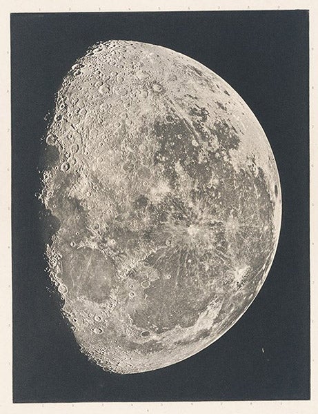 Detail of title-page vignette for fascicule 8, 1904, a photograph of the entire three-quarter moon, taken Oct. 12, 1900, Atlas Photographique de la Lune, Maurice Loewy and Pierre Henri Puiseux, 1896-1910 (Linda Hall Library)