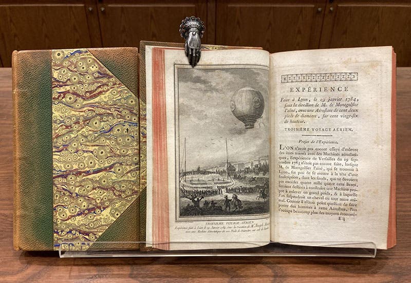 Both volumes of the Linda Hall Library’s copy of Description des expériences de la machine aérostatique de MM. de Montgolfier, by Barthélemy Faujas-de-Saint-Fond, 1783-84 (Linda Hall Library; photo by the author)