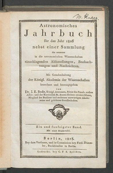 Titlepage of Astronomisches Jahrbuch für das Jahr 1826, 1823 (Linda Hall Library)