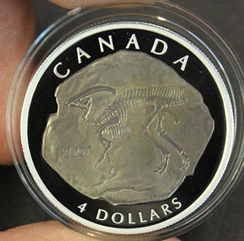 Canadian $4 coin with Parasaurolophus on the reverse (eBay)