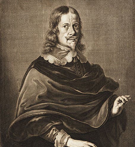 Johannes Hevelius, engraving, drawn by Helmich von Tweenhuysen, engraved by Jeremias Falck, <i>Selenographia</i>, 1647 (Linda Hall Library)