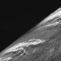 First photo of Earth from space, taken by a Clyde Holliday camera on a V-2 rocket, Oct. 24, 1946, from an altitude of 65 miles (Wikimedia commons)