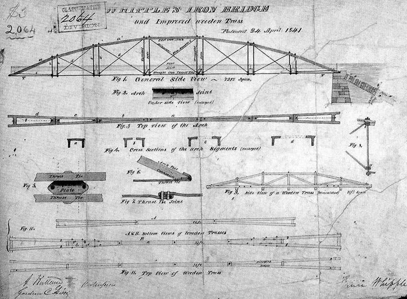 Squire Whipple’s drawing of his bowstring truss, submitted with his patent application, 1841 (structuremag.org)