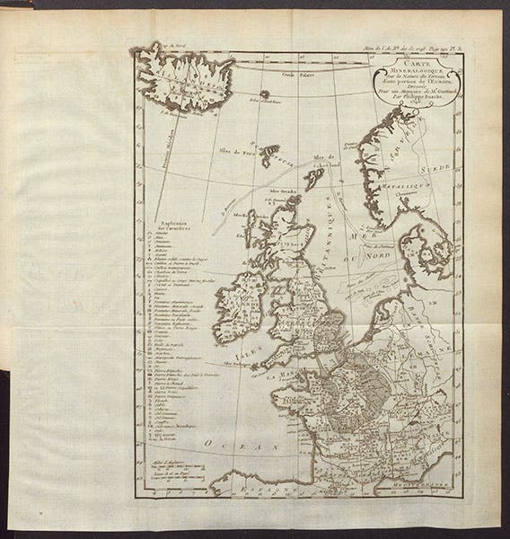 First mineralogical map, covering all of Europe, by Jean-Étienne Guettard, in Memoires de l  ’académie royale des sciences pour 1746 (Linda Hall Library)