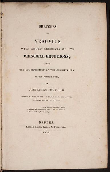 Title page, John Auldjo, Sketches of Vesuvius, 1832 (Linda Hall Library)