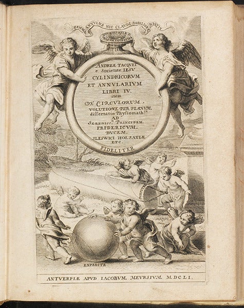 Engraved titlepage, André Tacquet, Cylindricorum et annularium libri IV, 1651 (Linda Hall Library)