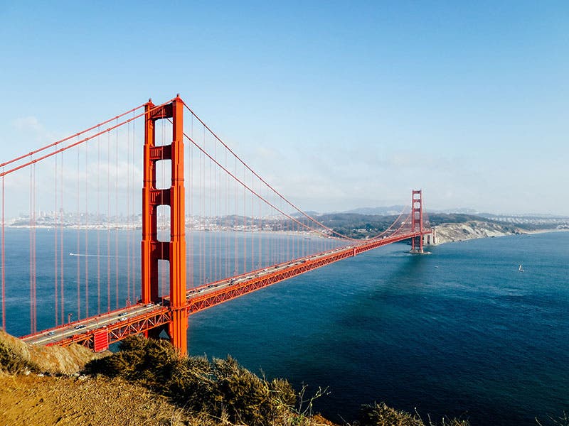 The Golden Gate Bridge, looking south, north tower in partial sunlight (miro.medium.com)