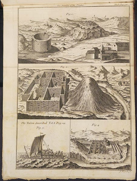 Incan ruins, engraving in A Voyage to South America, by Jorge Juan y Santacilia and Antonio de Ulloa, 2nd Engl. ed., vol. 1, plate 4, p. 190, 1760 (Linda Hall Library)