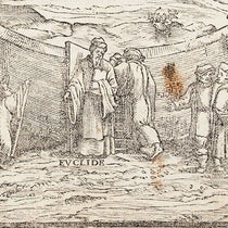 Euclid checking that you know geometry before you enter the domain of the seven liberal arts, detail of frontispiece of Nova scientia, by Niccolò Tartaglia, 1537 (Linda Hall Library)