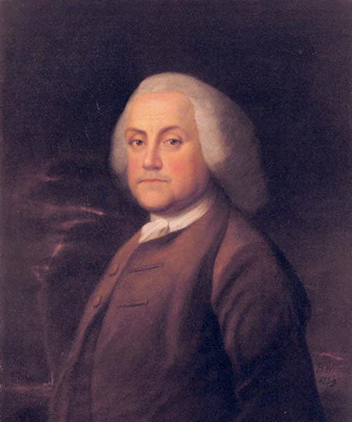 Portrait of Benjamin Franklin, by Benjamin Wilson, oil on canvas, White House Collection, 1759 (benfranklin300.org)