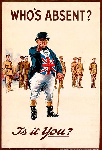 John Bull, World War I recruiting poster, ca 1915 (Wikimedia commons)