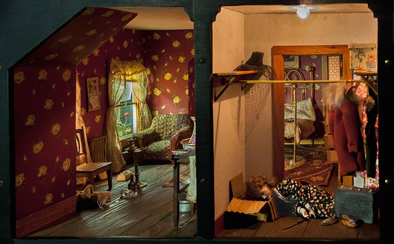Red Bedroom, diorama by Frances Glessner Lee, ca 1944-48, on display at the Renwick Gallery, 2017-18, Office of the Chief Medical Examiner, Baltimore, Maryland (americanart.si.edu)