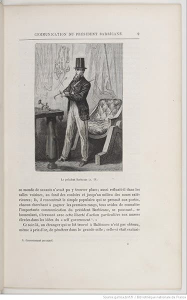 Impey Barbiicane, president of the Baltimore Gun Club and mastermind of the lunar projectile project, wood engraving after a design by Henri de Montaut, in De la terre à la lune, by Jules Verne, 1865, here from the 1868 ed, Bibliothèque nationale de France (gallica.bnf.fr)