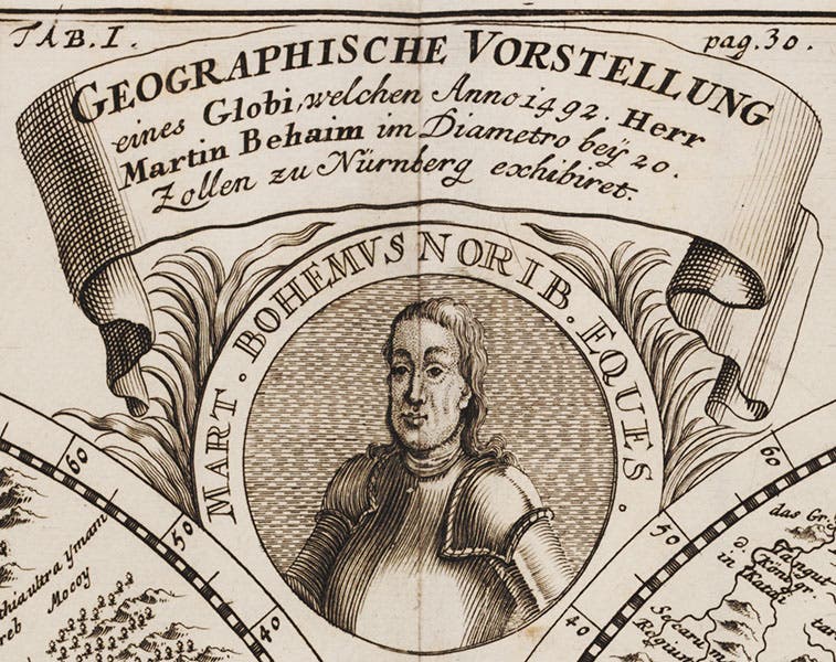 Portrait of Martin Behaim, detail of map in Doppelmayr, Nachricht, 1730 (Linda Hall Library)