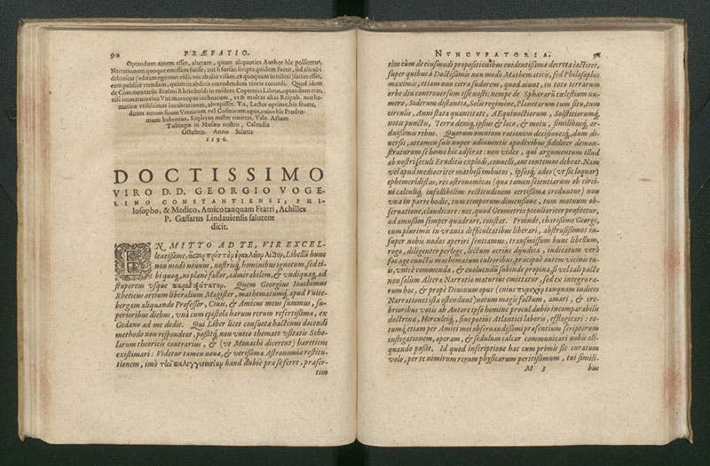 Beginning of Gasser’s preface, from Johannes Kepler, Mysterium cosmographicum, 1596 (Linda Hall Library)