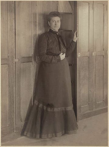 Williamina Fleming in front of the new plate stacks at Harvard College Observatory, ca 1902 (Harvard University Archives, courtesy of Tom Fine)