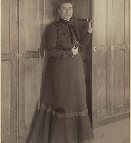 Williamina Fleming in front of the new plate stacks at Harvard College Observatory, ca 1902 (Harvard University Archives, courtesy of Tom Fine)