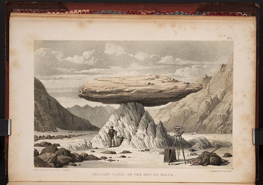A glacial table on the Mer de Glâce, lithograph of drawing by James David Forbes, in his <i>Travels through the Alps of Savoy</i>, 1843 (Linda Hall Library)
