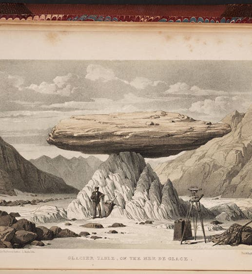 A glacial table on the Mer de Glâce, lithograph of drawing by James David Forbes, in his <i>Travels through the Alps of Savoy</i>, 1843 (Linda Hall Library)