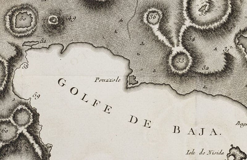 Pozzuoli and the (unlabeled) Temple of Serapis, detail of a map of the Phlegraean Fields, folding engraving in Voyages physiques et lythologiques dans la Campanie, by Scipione Beislak, vol. 2, plate 4, p. 18, 1801 (The Linda Hall)