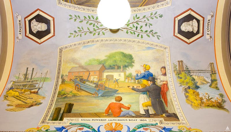 “Steam Powered Amphibious Boat 1804,” mural by Allyn Cox, in U.S. Capitol Great Experiment Hall, 1973-72 (USCapitol on flickr)