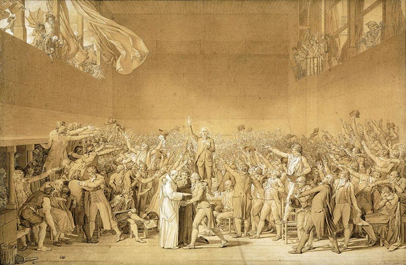 “Oath of the Tennis Court,” drawing by Jacques-Louis David, 1791, Palace of Versailles (Château de Versailles on Wikimedia commons)