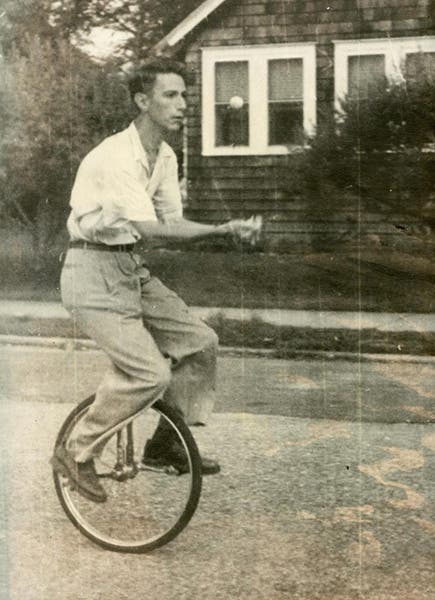A young Claude Shannon juggling on his unicycle, undated photograph (hackernoon.com)