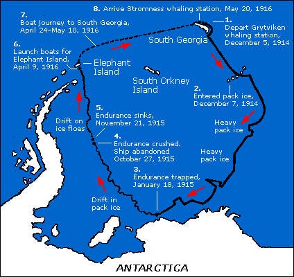 Map of the routes of the Endurance and the James Caird (lenbrzozowski on wordpress)