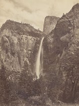 Bridal Veil Falls, photograph by Carleton E. Watkins, albumen print, cropped, in The Yosemite-Book, by Josiah D. Whitney, 1868 [1869] (Linda Hall Library)