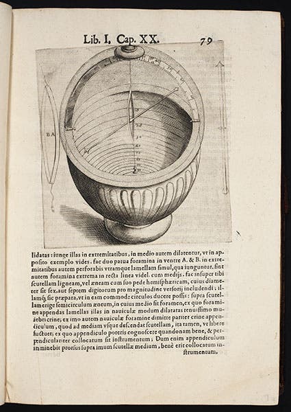 Dip needle, engraving, from Cabeo, <i>Philosophia magnetica</i>, 1629 (Linda Hall Library)