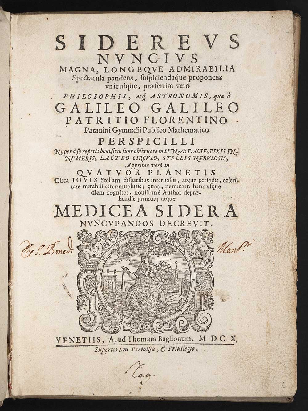 Title page, fine paper issue, Venice edition, Sidereus Nuncius