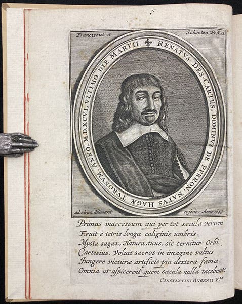 Portrait of René Descartes, engraving after a painting by Franciscus à Schooten, 1644, frontispiece to Descartes’ Principia philosophiae, 1672 (Linda Hall Library)