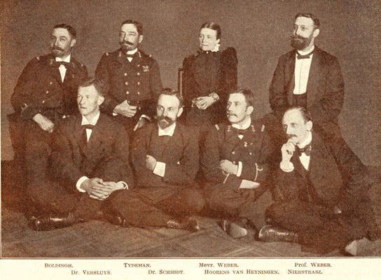 The scientists of the Siboga expedition, with Anna Weber-van Bosse in the second row, next to her husband Max; photograph, 1900 (Wikimedia commons)
