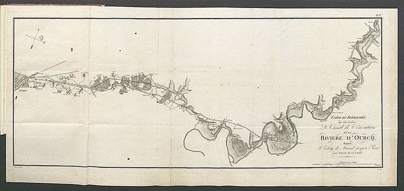 Map of the route of the Canal de l’Ourcq, engraved frontispiece, in Pierre-Simon Girard, Devis general du canal de l'Ourcq, 1806 (Linda Hall Library)