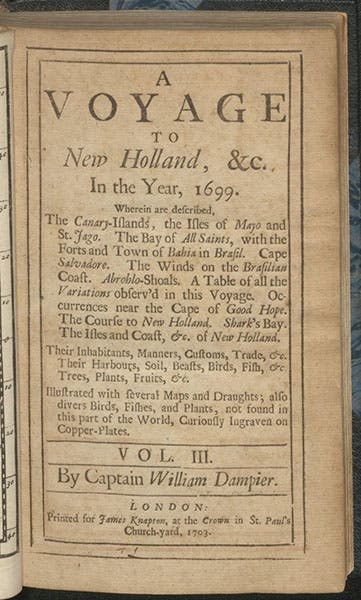 Title page, William Dampier, A Voyage to New Holland, 1703 (Linda Hall Library)